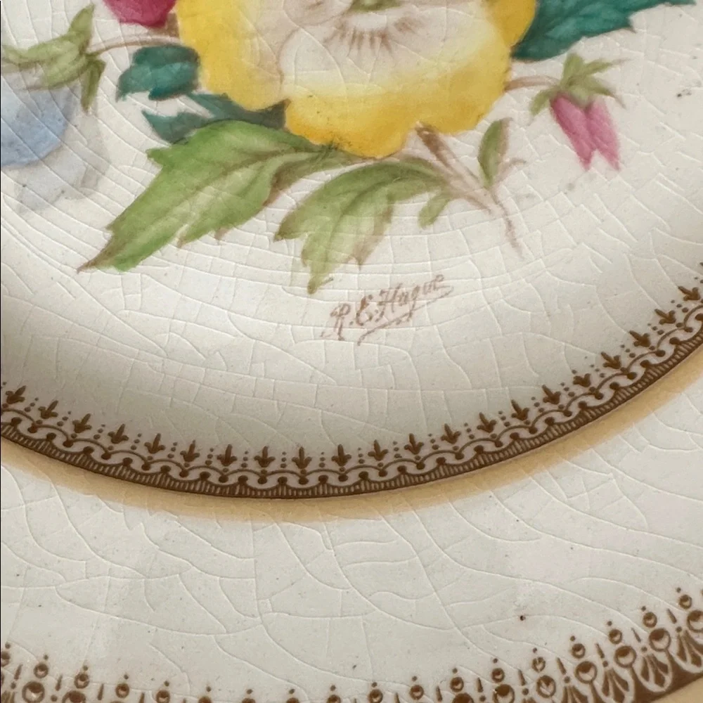 Vintage Crown Ducal Pansy Hand Painted Signed Plate Made in England Floral China